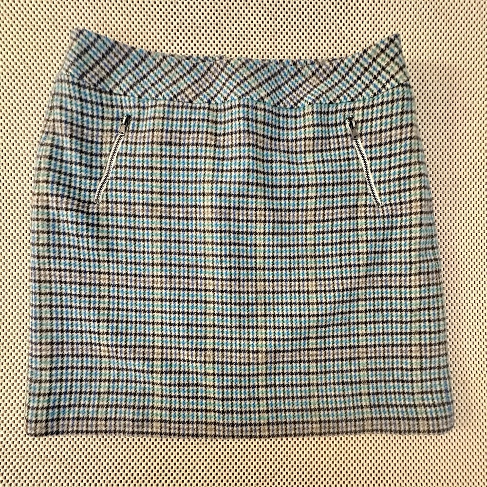 NEW Talbots Tweed Skirt Women Size 12P Plaid Zipper Accents Teal/black‎ Mini NWT - Picture 2 of 8